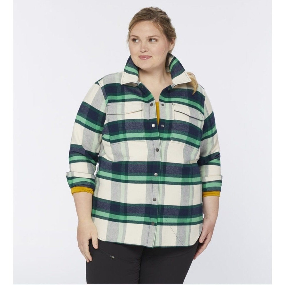 Duluth Trading CO Women's Plus AKHG Crosshaul Overshirt 1X Peninsula Green Plaid